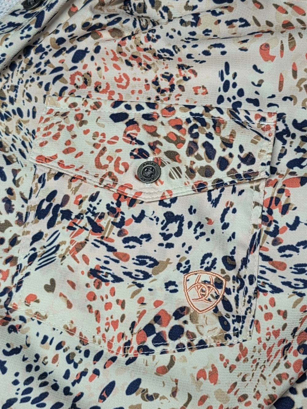 Ariat Cream Button-Down Shirt with Coral & Navy Print - Picture 7 of 7